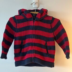 GAP Red and Black Striped Sweater with Hood